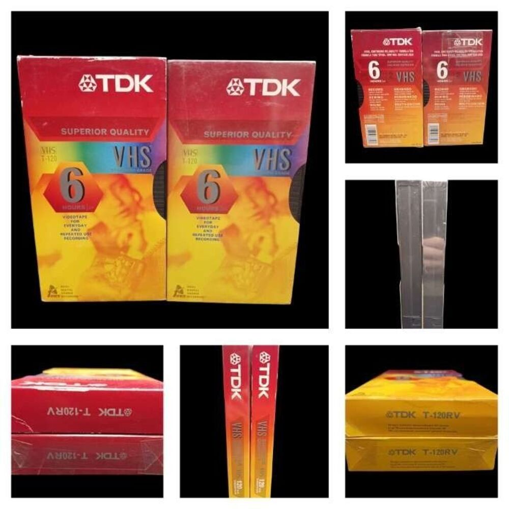 TDK Premium Quality HS 6 Hours T-120RV Blank VHS Tapes Lot Of 2 New & Sealed